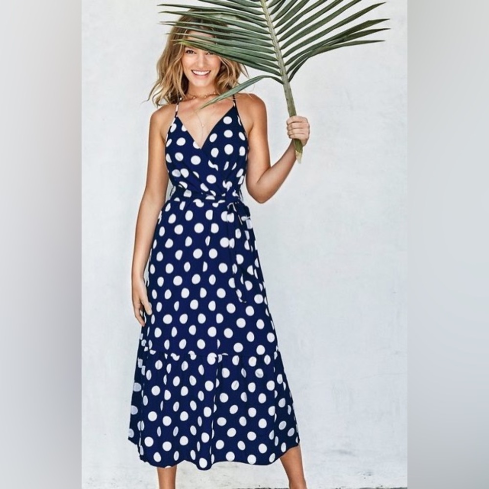 Navy Polka Dot Midi Dress